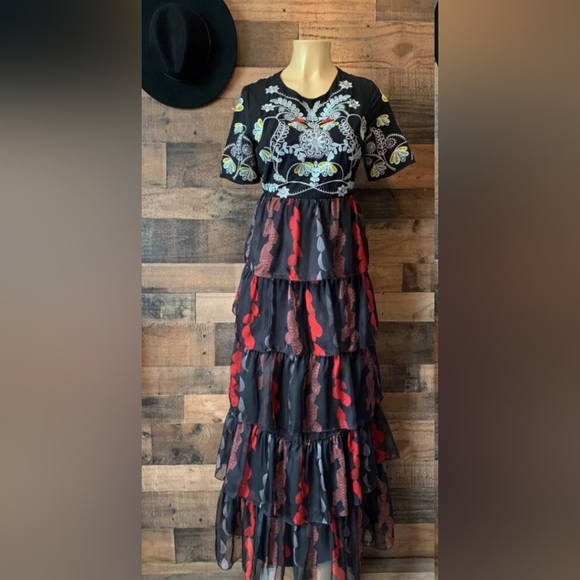 L'atiste- Spanish Goddess Maxi Tiered Dress | Sz Small | Like New - Picture 1 of 13